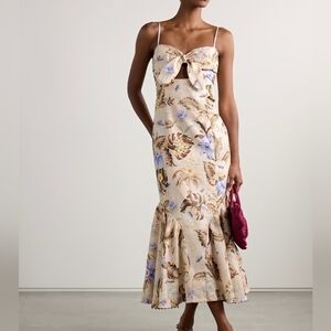 Big Sale! ZIMMERMANN Coco bow-embellished cutout floral-print linen midi dress